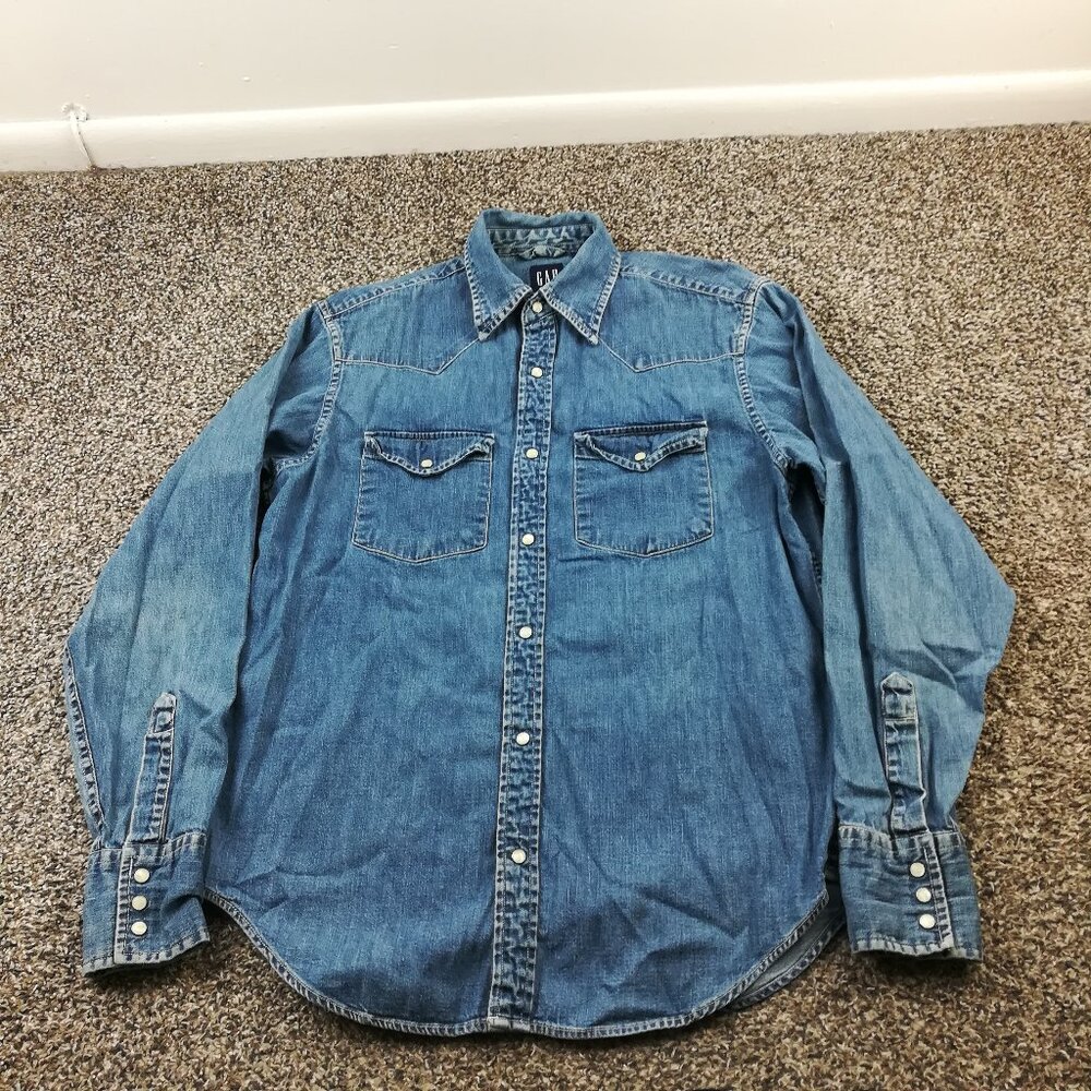 Vintage 2001 Gap Shirt Denim Pearl Snap Western Long Sleeve Button Y2K Mens XS